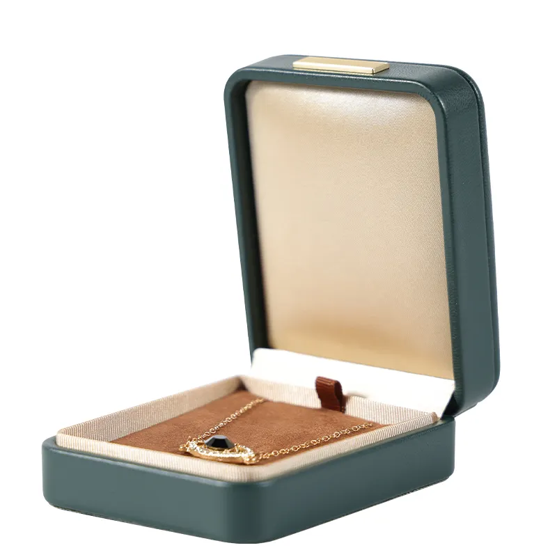 Groothandel Groene Luxe Pu Lederen Juwelendoosjes Met Zijden Interieur Ketting Oorbel Ring Sieraden Doos Verpakking
