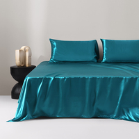 Ensemble de literie moderne en satin 100% polyester de luxe, écologique, durable, toutes saisons, 1 drap plat, 2 taies d'oreiller, brillant et soyeux