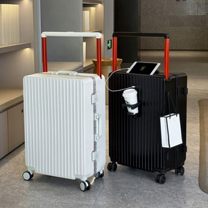 Travel <b>Suitcase</b> With Aluminum Frame 360 Degree Spinner Wheels <b>Lock</b> For Leisure Travel Unisex Elegant White Black Silver Light - Product Image 3