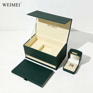 WEIMEI Factory Bulk Custom Logo Luxury Green Blue PU Leather Ring Necklace <b>Box</b> with Handbag and Logo <b>Card</b> Jewelry Packaging Set - Product Image 4
