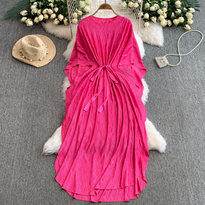 Autunno nuovo stile alla moda temperamento manica a pipistrello girocollo allentato a-line abito da donna plissettato Boutique all'ingrosso - Product Image 4