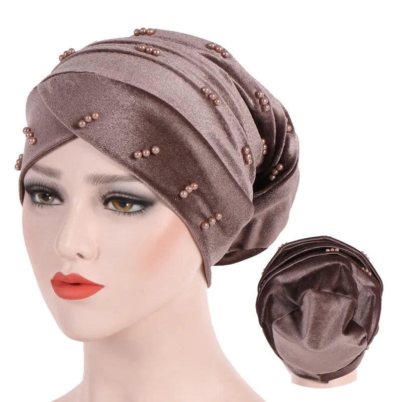 Pearl Velvet Inner Hijab Caps Muslim Headdress Women Turban Femme Musulman Soft Solid Color Turbante Ready To Wear Hijab Bonnet