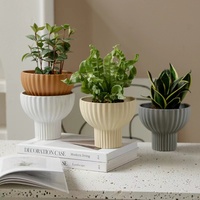 Modern Nordic Ribbed mangkuk bentuk putih Bisque keramik Pot bunga tanaman penanam