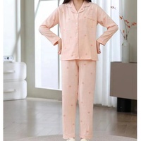 Pyjama Femme Automne Printemps Manches Longues Doux Ensemble de Nuit Motif Cerise Floral Dessin Animé Femme Nuage Coton Cardigan Vêtement de Nuit pour la Maison