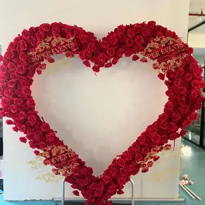 Décoration de mariage Artificielle Rouge en forme de coeur floral Blanc arc rond en corne soie fleurs arc Fleur toile de fond pour événement de mariage