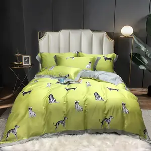Exquisite king size yellow printing animal duvet cover blue 100%lyocell fiber flower comforter cover bedding set supplier