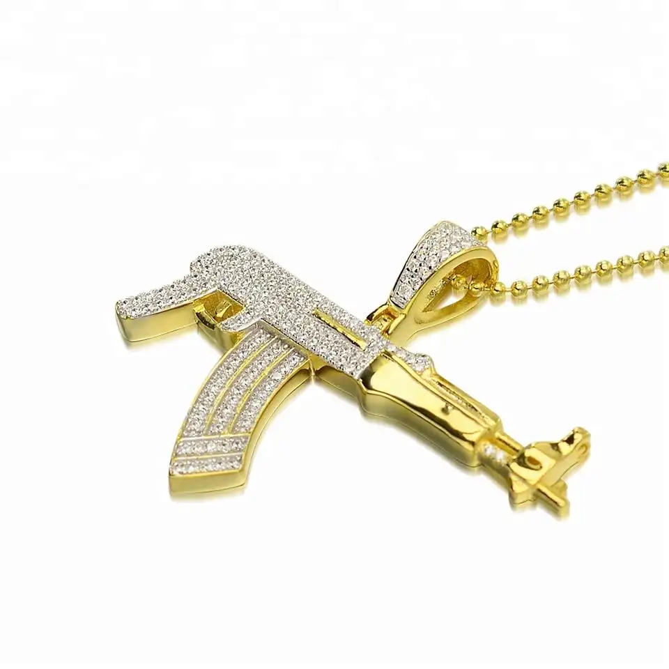 Guangzhou jewelry fashion anti tarnish hiphop 18K gold plated cute icy gun kids necklace