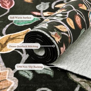 6x9 Schwarzer <span class=keywords><strong>Vintage</strong></span> Blumen- und Blättermuster Botanischer Teppich, kinderfreundlich, niedriger Flor, waschbar, rutschfest, für Wohnzimmer und Heimdekoration - Product Image 2