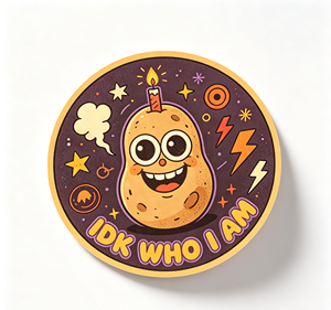 Pin Metálico Circular con Diseño de Patata de Dibujos Animados y Vela, Tema de Fiesta de Cumpleaños 'IDK Who I Am', Impresión Digital - Product Image 3