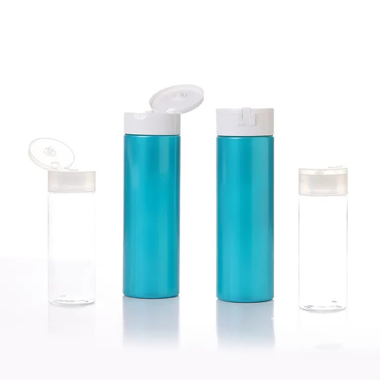 Leere HDPE blaue mattierte Oberfläche drücken Shampooflasche Lotion-/Cremebehälter mit Klappdeckel