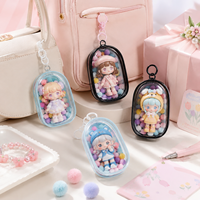 Pochette de présentation en PVC transparent pour mini-poupées, porte-clés transparent avec pompon, étui pour figurines, breloque de sac Kawaii, cadeau, logo personnalisé OEM, vente en gros