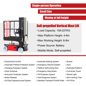 Yeni 4-6m Yükseklikte Kendinden Tahrikli Dikey Mastlı <span class=keywords><strong>Platform</strong></span> Elektrikli Dikey Mastlı Hidrolik Platformlar Restoranlar Oteller İçin - Product Image 3