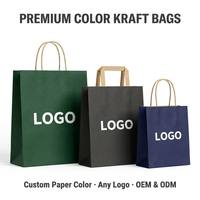 Sac de shopping en papier kraft à fond carré avec logo personnalisé imprimé, poignées torsadées, écologique, recyclable, sac cadeau de vente au détail en gros