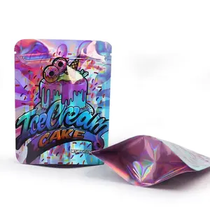 Bolsa con cremallera de pie que se puede volver a sellar con impresión personalizada 3,5G caramelo comestible Gummy a prueba de olores bolsa de Mylar Ziplock holográfica