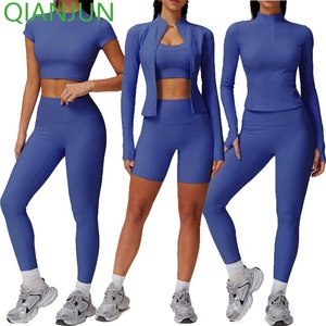 Gran oferta, traje de Yoga acanalado de 5 piezas para mujer, conjunto de Yoga deportivo de manga larga para correr al aire libre, conjuntos de chándal deportivo para gimnasio - Product Image 1