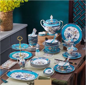 Vente en gros de 68 pièces à la mode chinois classique oiseau porte-bonheur salon décors pour la maison ensembles de vaisselle en porcelaine - Product Image 2