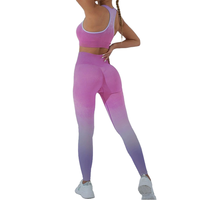 Ensemble de vêtements de sport confortables et respirants pour femmes, de course à pied, de fitness et de yoga, de style d'automne et de couleur dégradée pour femmes.