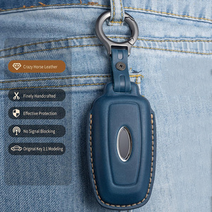 Housse de clé en cuir Crazy Horse avec porte-clés pour étui de clé intelligente, vente en gros pour Explorer Escape Kuga Focus Edge Mondeo - Product Image 6