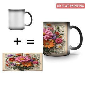 <b>Ceramic</b> Color Changing Mug 11oz Frosted Black Heat Sensitive Magic <b>Cup</b> With Floral Design - Product Image 4