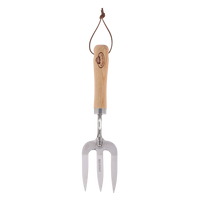 Esschert Design 100% FSC Manche en bois de frêne de haute qualité en acier inoxydable Râteau à main Fourche