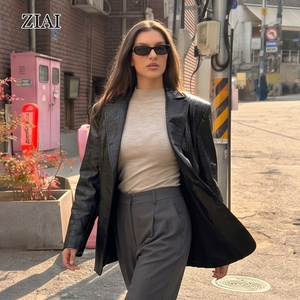 Blazer <span class=keywords><strong>Oversize</strong></span> in Pelle Goffrata Effetto Coccodrillo da Donna ZIAI |   <span class=keywords><strong>Giacca</strong></span> in <span class=keywords><strong>Ecopelle</strong></span> Nera, Abbigliamento Casual e Formale per Tutte le Stagioni - Product Image 4