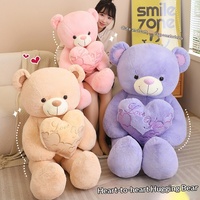 Ours en peluche Cœur Violet, Géant Taille Humaine, pour la Saint-Valentin, Poupée Animal en Peluche Super Douce, Coussin Long pour Dormir
