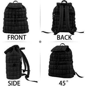 Women's Lightweight Quilted <b>Backpack</b> <b>Large</b> Capacity Travel <b>Backpack</b> With Zippered Pockets Detachable Straps Black Winter 2023 - Product Image 3