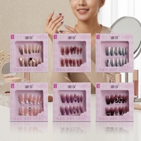 Lot de 6 faux ongles à presser en strass dégradés Sweet Rose, longs, avec boîte de présentation, pré-conçus pour salon de manucure