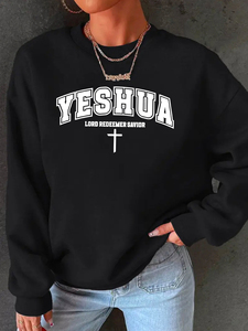 Sweat à capuche pour <span class=keywords><strong>femme</strong></span>, style vintage décontracté, tissé, respirant, doublé pour l'hiver, avec motif chrétien Yeshua et verset biblique sur le devant - Product Image 2