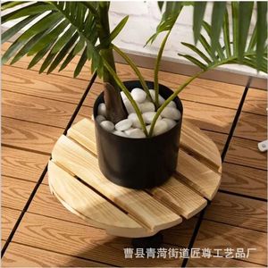 Wooden Flower <b>Pot</b> Base With Wheels 11.8in Round Durable Garden Plant <b>Stand</b> For Indoor Outdoor Use - Product Image 4
