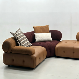 Canapé modulaire extensible en forme de L, combinaison de cuir et de tissu, coin incurvé, librement combinable, moderne, personnalisable, pour salon - Product Image 5