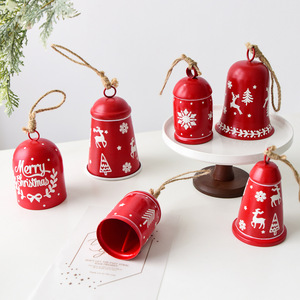 LINGKAI Vintage Red Reindeer <b>Snowflake</b> Pattern Metal Xmas Hanging Bells Jute String Pendants for Christmas Tree Party <b>Decor</b> - Product Image 1