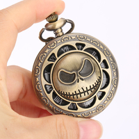 Montre de poche vintage Relogio De Bolso Tim Burton Jack Skellington avec pendentif tête de mort en métal et chaîne