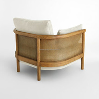 Fauteuil Prestigieux en Rotin Naturel et Chêne, avec Dossier en Rotin et Assise Tapissée, Canapé Monoplace, Chaise d'Appoint, Fauteuil de Lecture Nordique