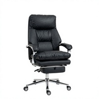 Chaise de bureau de direction à dossier haut en cuir PU noir avec siège inclinable réglable, repose-pieds, roulettes silencieuses et structure en acier