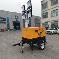 Tour d'éclairage mobile avec générateur diesel Kubota, élévateur hydraulique manuel de 9 mètres, LED à angle de faisceau de 360°, indice de protection IP65, Ra80, éclairage 5 ans