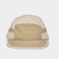 Gorra de campamento de ala plana de 5 paneles de poliéster 100% ligera de malla no estructurada de secado rápido personalizada al por mayor gorra de correr de dos tonos y 7 paneles