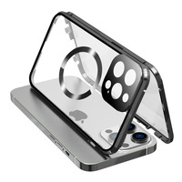 Coque magnétique pour iPhone 17 Magneto 15promax avec lentille de protection en verre métallique anti-espion et clip