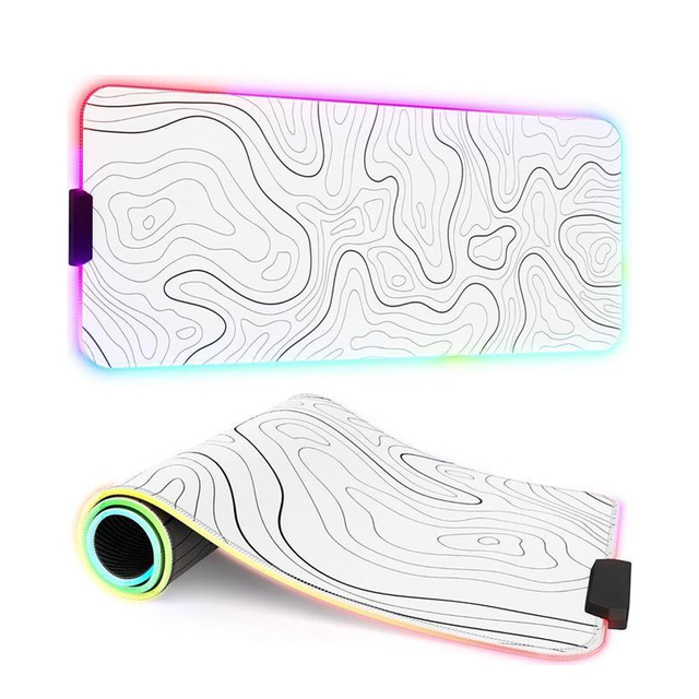 Custom Large LED RGB Topographic Contour White Square Keyboard Desk Mat Gaming Mouse Pad