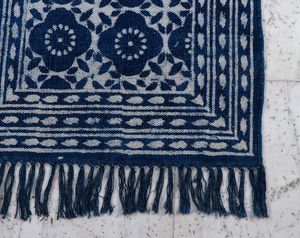 Indigo Black Hand Block Printed Cotton <b>Runner</b> Rug Handmade Boho Floor <b>Carpet</b> Various Sizes - Product Image 1