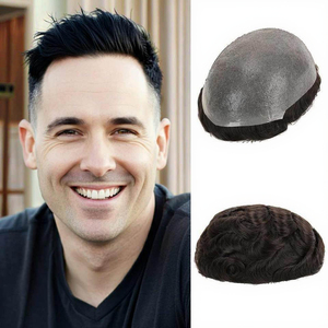 TOPUNIQUE Toupee <span class=keywords><strong>Uomo</strong></span> con Nodi Sbiancati, <span class=keywords><strong>Capelli</strong></span> Indiani Remy Veri, Base in Pizzo, Protesi Capillare Maschile Disponibile - Product Image 1