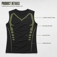 Vente en gros de gilets de compression pour hommes en 95% polyester et 5% élasthanne, sans manches, pour l'entraînement, maille extensible, logo personnalisé OEM