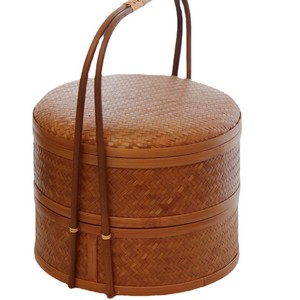 Handmade Double Layer <b>Bamboo</b> Basket Round Storage Box For Living Room Tea Set Food <b>Container</b> Gift Woven Basket - Product Image 5