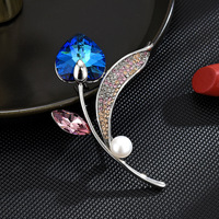 Broche en forme de cœur coréen XILIANGFEIZI avec zircon et perle d'eau douce, motif fleur de tulipe, accessoire pour femme, cadeau pour mariage ou fête