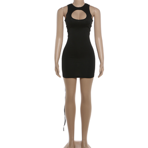 Abito Mini Bodycon Sexy da <span class=keywords><strong>Donna</strong></span> con Design a Fascia Incrociata e Dettagli Cut-Out, Scollo a O, Senza Maniche, Aderente, Effetto Push-Up sui Fianchi, per Feste Notturne - Product Image 4