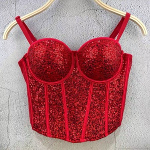 Haut bustier à sequins pour <span class=keywords><strong>femme</strong></span>, camisole sexy à fines bretelles scintillantes pour soirée - Product Image 5