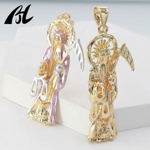 산타 무에르테 그림 사신 펜던트 오로 라미나도 블랑코 종교 황동 메달 산티아마 무에르테 보석 - Product Image 5