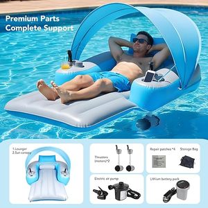 Lettino Galleggiante Motorizzato <span class=keywords><strong>con</strong></span> Tettuccio, Zattera Elettrica Ricaricabile a Doppio Motore per <span class=keywords><strong>Piscina</strong></span> e Lago, Perfetta per Feste Estive all'Aperto - Product Image 6