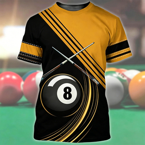 Camiseta S.Q.F Amarilla y Negra con Gráfico 3D Impreso por Transferencia Térmica, 100% Algodón, 300 Gramos, Diseño de Billar, Bola 8, Tacos Cruzados, Estilo Urbano - Product Image 4