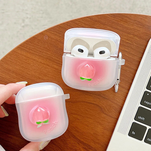 Mignon pêche petite taille doux dégradé rose étui pour écouteurs pour Apple Airpods 1 <span class=keywords><strong>2</strong></span> <span class=keywords><strong>Pro</strong></span> 3 <span class=keywords><strong>Coque</strong></span> souple mat casque couverture avec crochet - Product Image 4